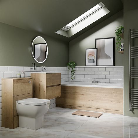 Dean 1700mm x 750mm Straight Double Ended Bathroom Suite including Autumn Oak Furniture Set with Minimalist Basin (1/5)