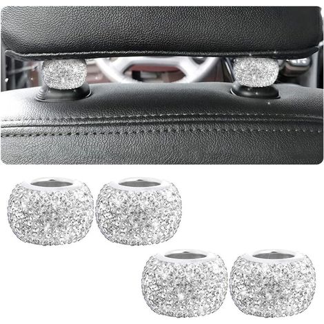 piezas de anillos de cristal para reposacabezas de coche, anillos decorativos para reposacabezas de asientos de coche, accesorios universales para el interior del coche (blanco) (1/4)