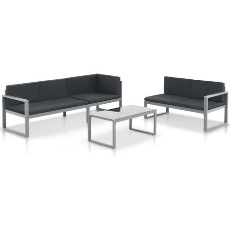 vidaXL Set de muebles de jardín con cojines 3 piezas aluminio negro (1/5)