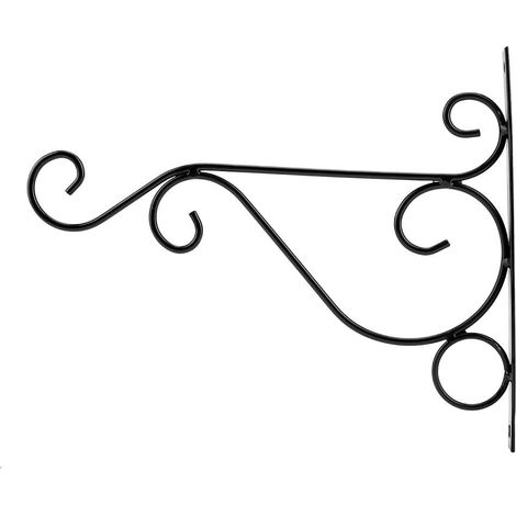 Support mural en fer pour plantes, crochet de fixation pour sac à main, porte-fleurs décoratif pour jardin et intérieur, dimensions 25 x 20 cm, finition noire, lot unique. (1/5)