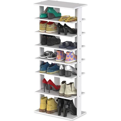 GOPLUS Etagere a Chaussures 7 Niveaux, Meuble a Chaussures avec Base Carree Robuste, Porte-Chaussures pour Entree, Salon, Chambre, 45 x 25 x 110 cm, Blanc (1/5)