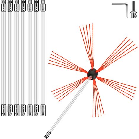 Tuyau de ramonage flexible 8 m, kit de nettoyage cheminée avec tête brosse nylon et 8 tiges blanches faciles à connecter (1/5)