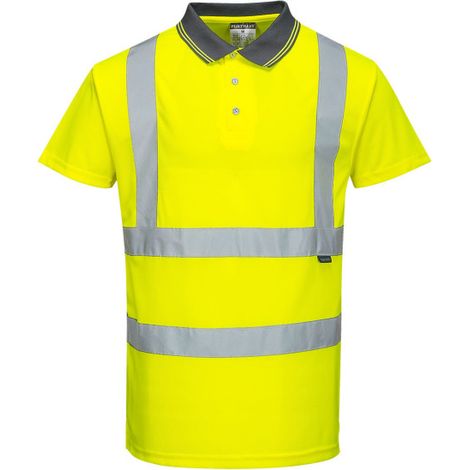 Polo de manga corta de cuello acanalado A.V con cintas reflectantes S477 XS Amarillo
