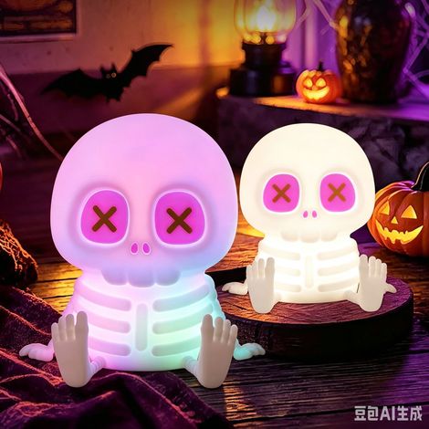 Halloween Totenkopf Lampe Silikon Taktil Kinder Nachtlicht Geschenk Original Standardlicht (1/4)