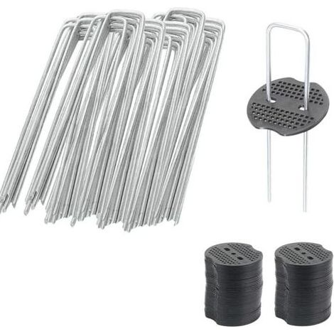 50 Agrafes de Jardin avec 50 Rondelles, Ancrage au Sol pour Maille Anti-Mauvaises Herbes, Piquets de Camping, Piquets en Forme de U, 150 mm de Long, 2,5 mm de Diamètre (1/5)