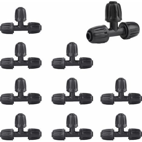 Lot de 10 Connecteurs en T pour Tuyau D'Irrigation Goutte à Goutte, pour Tuyaux de Raccordement de 16 mm, pour Tuyau Goutte à Goutte Raccord Tuyau Arrosage Goutte à Goutte (Noir) (1/5)