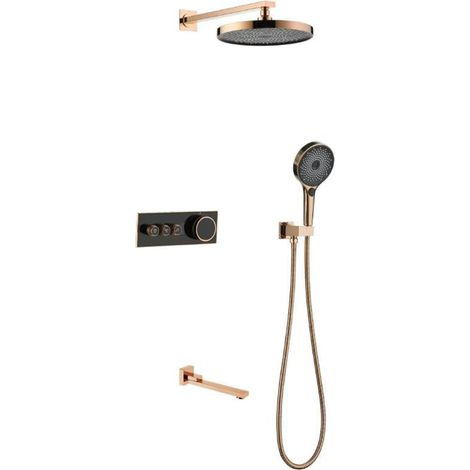 Ensemble de douche mitigeur thermostatique intelli Ensemble de robinet de douche thermostatique à affichage numérique en or rose, mélangeur de douche, robinet de bain de douche de grue, robinets de mé (1/5)