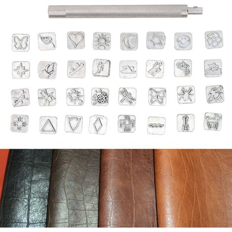 Outils en cuir, imprimés de lettres animales et végétales, imprimés animaliers, imprimés de style indien, outils de sculpture sur cuir, imprimés animaliers. (1/5)