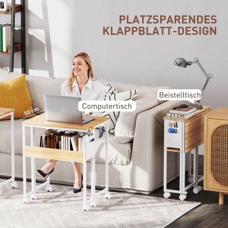 Table pliable convertible en table d'appoint, étagère ouverte, bois naturel (1/5)