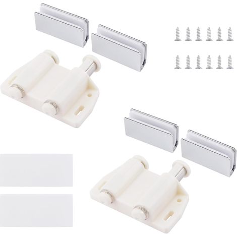 Lot de 4 loquets magnétiques pour porte en verre - Réglable - Sans cadre - Avec pince d'armoire - Convient pour porte en verre oscillante de 3 à 6 mm (blanc) (1/5)