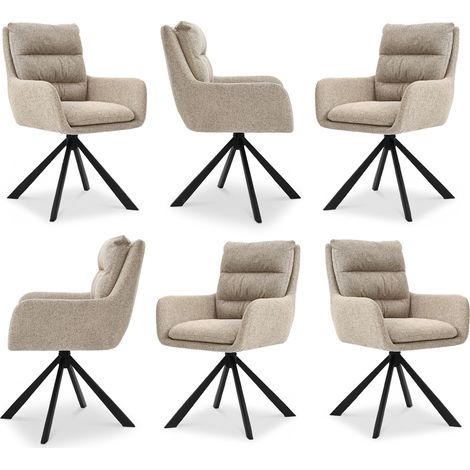 Bon Furni Chaises 360° Pivotantes Tissu Effet Lin Taupe, Lot de 6 (1/5)