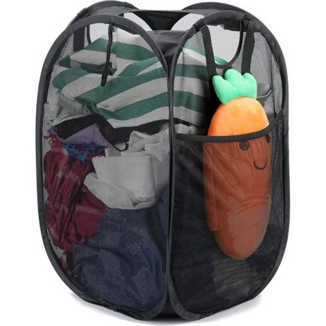 1 Panier à linge, Pliable, Nylon, Polyester, Acier inoxydable, Rond, Rangement, Maison (1/3)