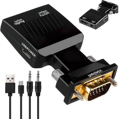 Adaptateur VGA vers HDMI 1080P Convertisseur VGA Mâle vers HDMI Femelle 60HZ avec 3,5 mm Câble et d'alimentation Câble pour Ancien Portable PC vers TV Moniteur HDTV (1/5)