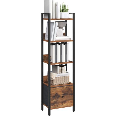 Bibliothèque, Étagère de Rangement à 5 Niveaux, avec Tiroir Amovible, Étagère à Livres sur Pieds pour Petits Espaces, Meuble de Rangement, pour Salon, Chambre, Bureau, Marron (1/5)