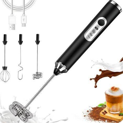 Mousseurs à lait à main Électrique, Mousseur à Lait USB Rechargeable, Mini Batteur avec 3 Fouets, Réglable en 3 Vitesses, pour Latte, Cappuccino, Café, œuf (1/5)