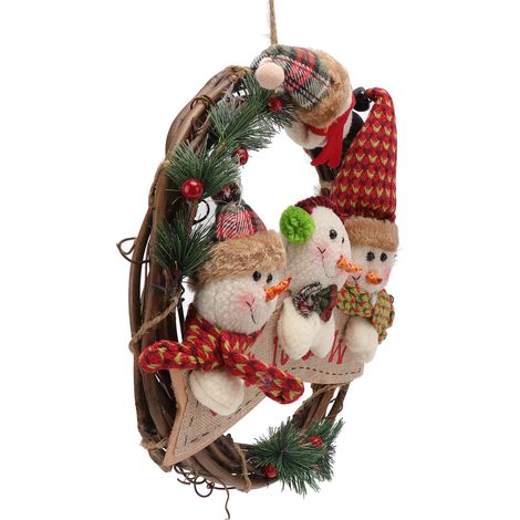 Couronne de Noël en vigne, couleurs vives et éclatantes, idéale pour décorer portes et fenêtres, style bonhomme de neige. Couleurs inaltérables et durables. Décoration festive et joyeuse. Couronne de (1/5)