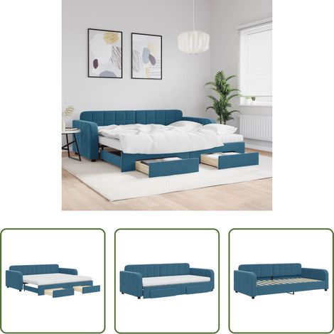vidaXL Sofa-Bett - Tagesbett Ausziehbar mit Schubladen Blau 90x200 cm Samt (1/5)