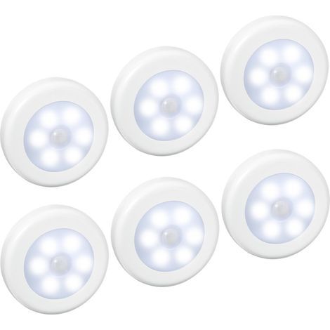 (6 Pack) Lampes LED à Détecteur, Lampe Détecteur de Mouvement, Lampe de Placard, Alimenté par Batterie (non Inclus), Lampe LED pour Escalier, Armoires, Placards, Facilité d'installation (Blanc)- (1/4)