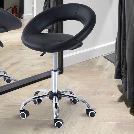 Silla de oficina con ruedas, altura regulable, PU y metal, negra HAVRYA (1/4)