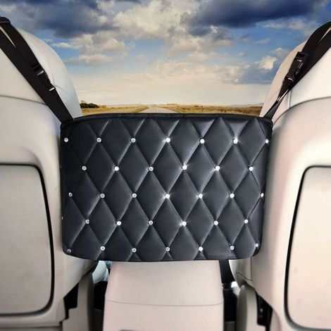 Sacs à main de poche en filet de voiture, sac de rangement Bling entre les sièges de voiture support de sac à main de poche en filet de voiture noir, Ensoleillé (1/5)