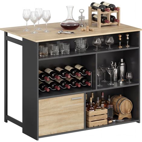 Ausziehbarer Stehtisch mit Klappplatte, schwarze Küchenbar, Aufbewahrungseinheit mit 1 Schrank und 4 offenen Fächern, Maße 116x79,6x90,5 cm, Stehtisch.