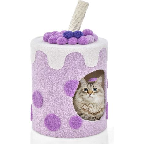 Bubble Tea Cat Tree Tower Cat Condo Furniture W/ Scratching Post Dangling Ball (1/5)