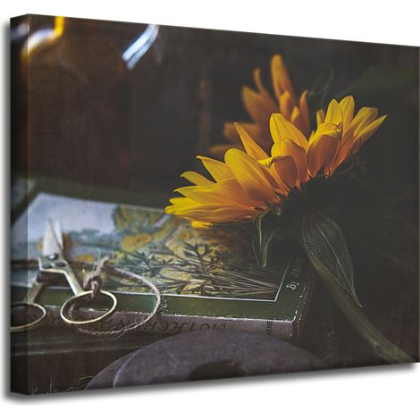 Leinwanddruck Sonnenblume und Buch 50x40 cm