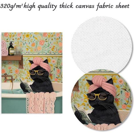 Tableau Chat Noir - Toile Murale 30x40 cm - Décoration Salle De Bain Toilette - Non Encadré - 1 Pièce (1/5)