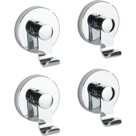 WENKO Gancio Appendiabiti-Appendi Asciugamani da muro, rotondo, soluzione senza foratura, innovazione "Vacuum Loc Plus", Set di 4