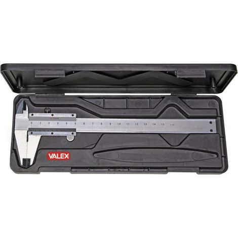 Fünfzigster analoger Messschieber aus Stahl mit Valex-Gehäuse.