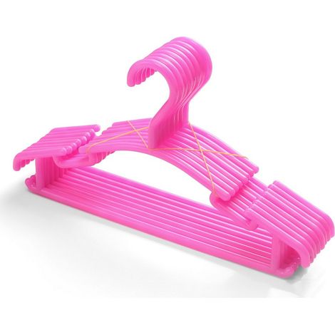 Lot de 10 cintres pour vêtements d'enfants en plastique, couleurs rose et rouge, légers, avec barre pour pantalon et surface antidérapante, pour chambres d'enfants, armoires et rangement
