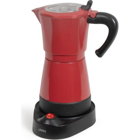 Cafetière italienne électrique 6 tasses rouge chili – Capacité 300 ml – Puissance 480 W – Système de maintien au chaud – Livoo
