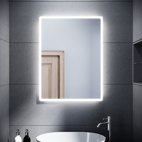 SONNI Specchio da Bagno Illuminato a LED Specchio da Parete da Bagno Moderno Bianco Freddo Impermeabile IP44 a Risparmio Energetico 40 x 60cm (1/5)