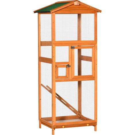 Easycomfort Gabbia per Uccelli Alta 165cm in Legno da Esterno con 2 Porte e Vassoio Estraibile, Arancione (1/5)