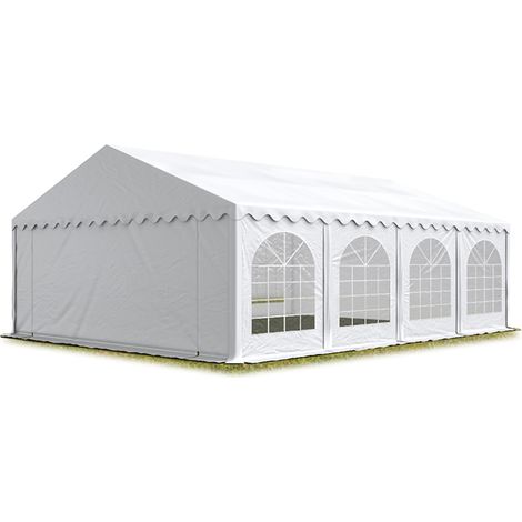 TOOLPORT Festzelt Partyzelt 6x8 m schwerentflammbar PREMIUM, hochwertige PVC Plane 750 N in weiß 100% wasserdicht mit Bodenrahmen