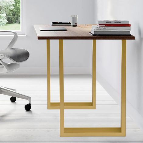 Lot de 2 pieds de table en métal industriel de 71 cm de haut - Pour banc, table basse et projets de meubles - Montage facile - Doré (1/5)