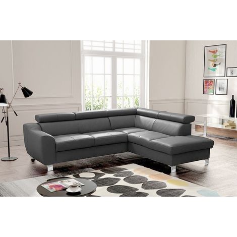 Canapé d'angle en cuir italien de luxe 5 places ASTERO, gris foncé, angle droit (1/5)