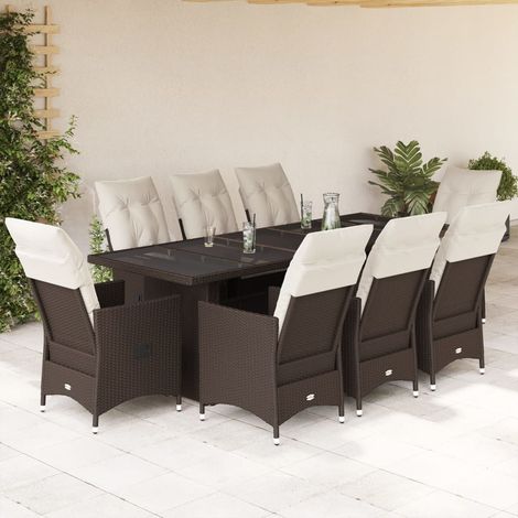 Set de mesa y sillas jardín 9 piezas y cojines ratán PE marrón vidaXL (1/5)