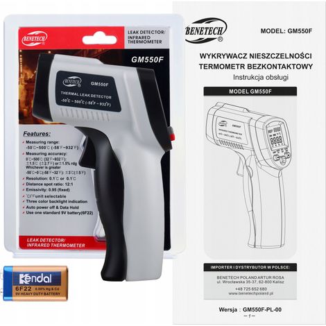 PIROMETR, TERMOMETRO LASER SENZA CONTATTO -50 +500°C (1/5)