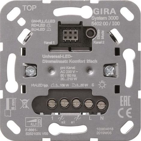 Gira S3000 Inserto regulador LED Uni confort 2f Contacto [540200], 5402 00