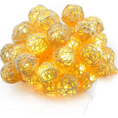 Guirlande Lumineuse Boules Rotin - 40 LED Blanc Chaud - 16,4 Pieds - Alimentée par Piles - Pour Intérieur Extérieur - Décoration Fêtes Chambres (1/5)
