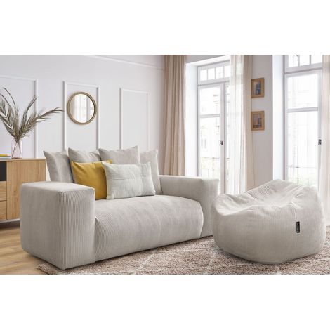 BOBOCHIC - Canapé droit fixe 2 places VOLTAIRE avec pouf Beige (1/5)