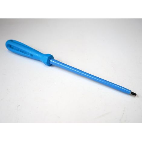 Tournevis plat 4x100mm isolé 1000V lame acier chromé manche bleu ATEX II pour vis tête fendue DERANCOURT