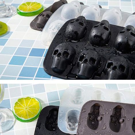 Silikon-Totenkopf-Eiswürfel, 3D-Silikon-Totenkopf-Eiswürfel, perfekt für Whisky, Cocktails und alle anderen Getränke (10 Stück) (1/5)