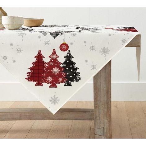 Weihnachts-Tischdecke 100x100 cm mit Kiefern & Schneeflocken, Rot