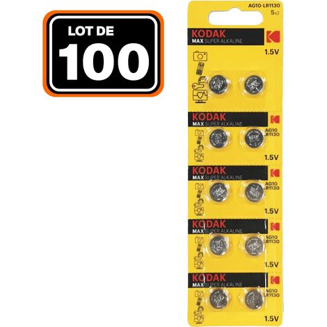 Lot de 100 Piles Bouton AG10 Super Alcaline 1.5V KODAK (1/3)