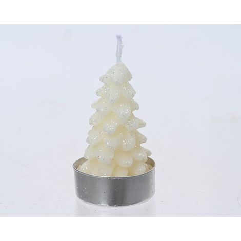 Weihnachtsbaumkerze aus weißer Paraffin mit Glitter Ø7,2 × 9,2 × H9,2 cm