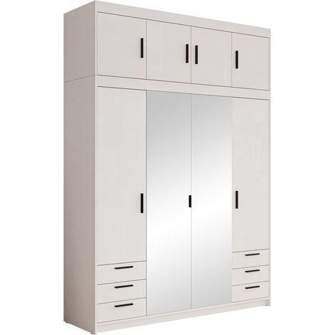Armario Novduni 120, Blanco, 246x177x53cm, Puertas de armario: Con bisagras, Número de estantes: 0 (1/4)