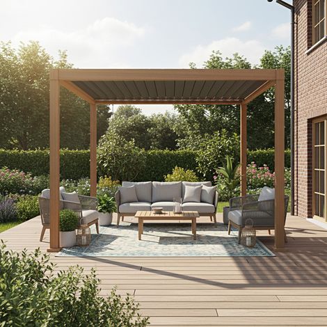 Pergola bioclimatique 3x3m Zeus effet bois (1/5)