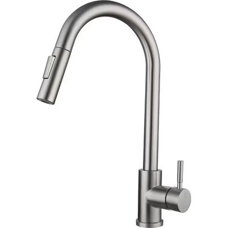 Cross-border 304 stainless steel pull-out kitchen faucet, brushed gold finish, hot and cold water faucet, lead-free sink and basin faucet - brushed finish [straight pull-out head]